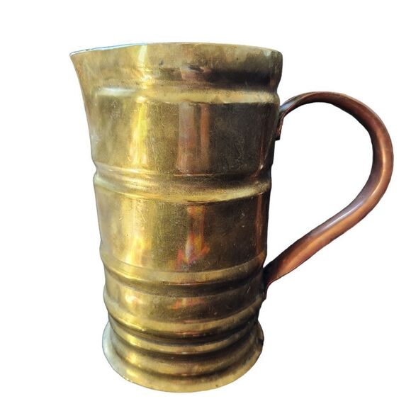 Copper Brass Pitcher Vintage with Handle VasePatina Ribbed 7.5 inches tall - Picture 1 of 9